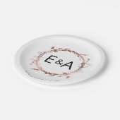 Assiettes En Carton Mariage à huile d'or Rose de monogramme (Angle)
