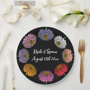 Assiettes En Carton Mariage à la mode fleurie colorée Zinnia design