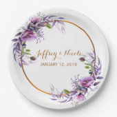 Assiettes En Carton Mariage à l'aquarelle violet Lavender Poppy (Devant)