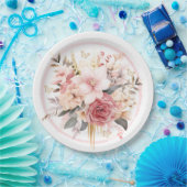 Assiettes En Carton Mariage à papillon rose et or (Fête)