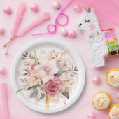 Assiettes En Carton Mariage à papillon rose et or (Fête)