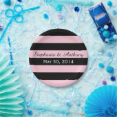 Assiettes En Carton Mariage à rayures roses et noires (Fête)