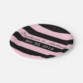 Assiettes En Carton Mariage à rayures roses et noires (Angle)