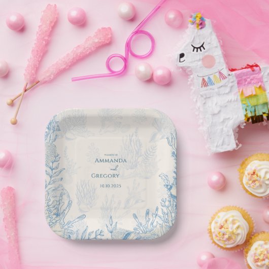 Assiettes En Carton Mariage à thème Blue Toile Ocean (Fête)