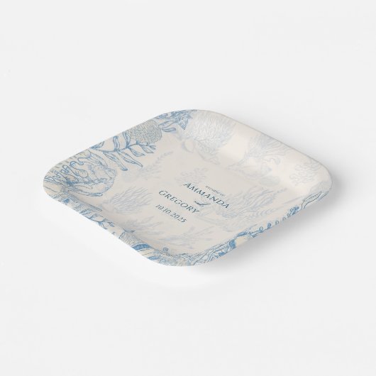 Assiettes En Carton Mariage à thème Blue Toile Ocean (Angulaire)