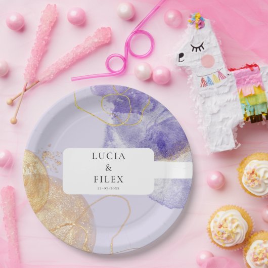 Assiettes En Carton Mariage Abstrait luxueux violet et doré (Fête)