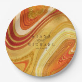 Assiettes En Carton Mariage Agate Abstrait Hot Orange ID827 (Devant)