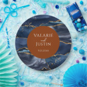 Assiettes En Carton Mariage Agate Bleu & Orange (Fête)