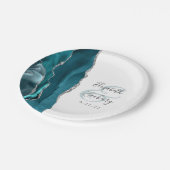 Assiettes En Carton Mariage Agate Geode Script Turquoise Argent (Angle)