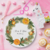 Assiettes En Carton Mariage aiguilles de pin vert tranche orange (Fête)