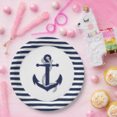 Assiettes En Carton Mariage Ancre à rayures bleu et blanc de la marine (Fête)