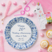 Assiettes En Carton Mariage Anniversaire Bleu Asiatique - Plaque papie (Fête)