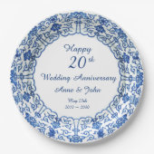 Assiettes En Carton Mariage Anniversaire Bleu Asiatique - Plaque papie (Devant)