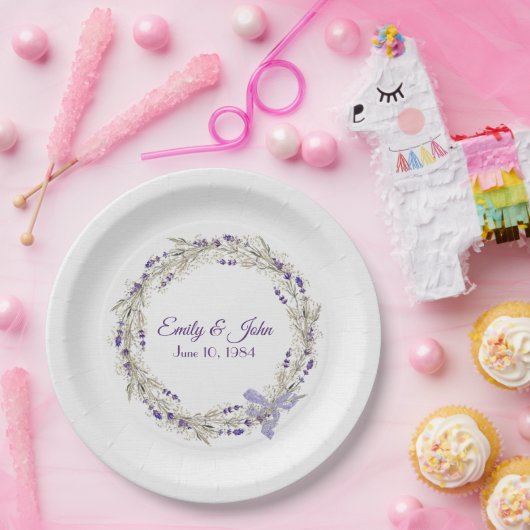 Assiettes En Carton Mariage Anniversaire Lavender Wreath (Fête)