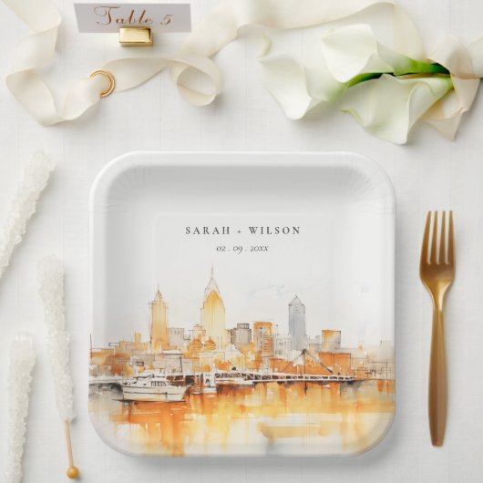 Assiettes En Carton Mariage Aquarelle à Nashville Ciel Élégant de la V (Mariage)