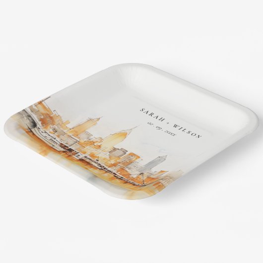 Assiettes En Carton Mariage Aquarelle à Nashville Ciel Élégant de la V (Angulaire)