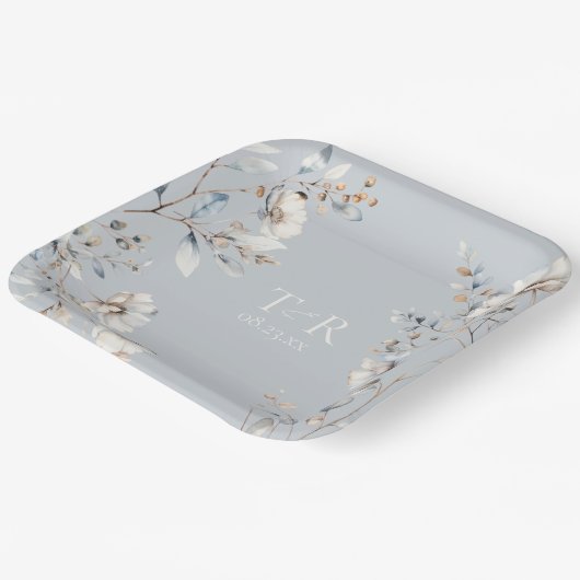 Assiettes En Carton Mariage Aquarelle Fleur sauvage Delicate Blue ID11 (Angulaire)