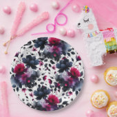 Assiettes En Carton Mariage aquarelle floral encre magenta rose et ble (Fête)