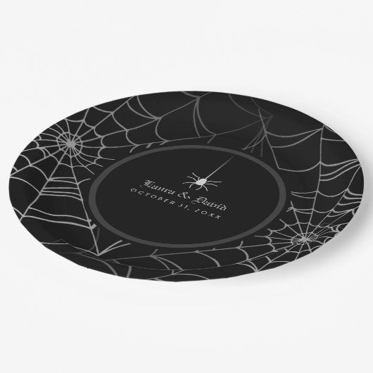 Assiettes En Carton Mariage araignée toile d'araignée Halloween noir e (Angle)
