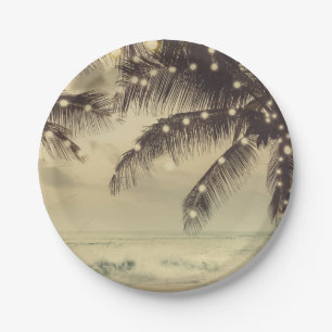 Assiettes En Carton Mariage Arbres Palmiers Lumières Océan Plage Vinta