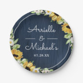 Assiettes En Carton Mariage Arrière - plan Rustic Sunflower Navy Blue  (Devant)