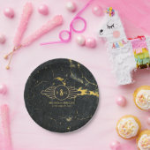 Assiettes En Carton Mariage Art déco en marbre d'or noir (Fête)