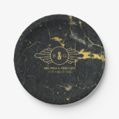 Assiettes En Carton Mariage Art déco en marbre d'or noir (Devant)