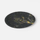 Assiettes En Carton Mariage Art déco en marbre d'or noir (Angle)