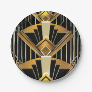 Assiettes En Carton Mariage Art Déco Gatsby Glam Noir & Or des Années