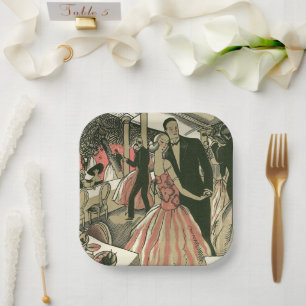 Assiettes En Carton Mariage Art Déco Vintage, Première Danse des Jeune