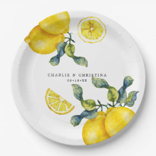Assiettes En Carton Mariage au citron à l'aquarelle