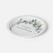 Assiettes En Carton Mariage au feuillage d'eucalyptus (Angle)