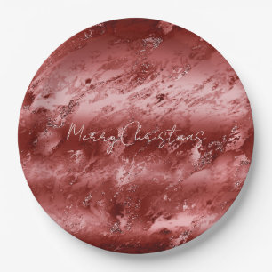 Assiettes En Carton Mariage au marbre ombré rouge clinquant