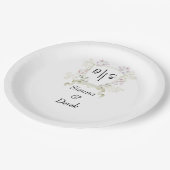 Assiettes En Carton Mariage au monogramme de fleurs sauvages crépuscul (Angle)