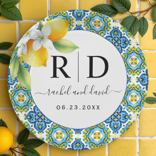 Assiettes En Carton Mariage aux carreaux méditerranéens et citrons