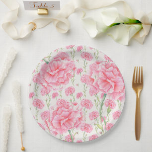 Assiettes En Carton Mariage aux Œillets Roses 