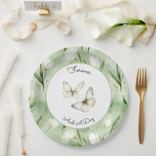 Assiettes En Carton Mariage aux Tulipes Blanches et Vertes Pretty