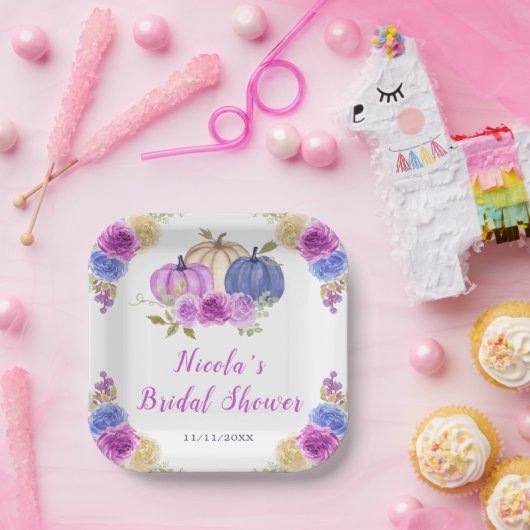 Assiettes En Carton Mariage avec citrouilles florales violettes et ble (Fête)