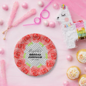 Assiettes En Carton Mariage avec des roses sur des rayures noires et b (Fête)