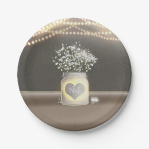 Assiettes En Carton Mariage avec pot Mason lumineux en forme de cœur e