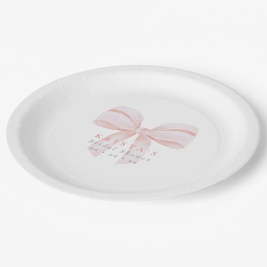 Assiettes En Carton Mariage avec un grand nœud rose (Angle)