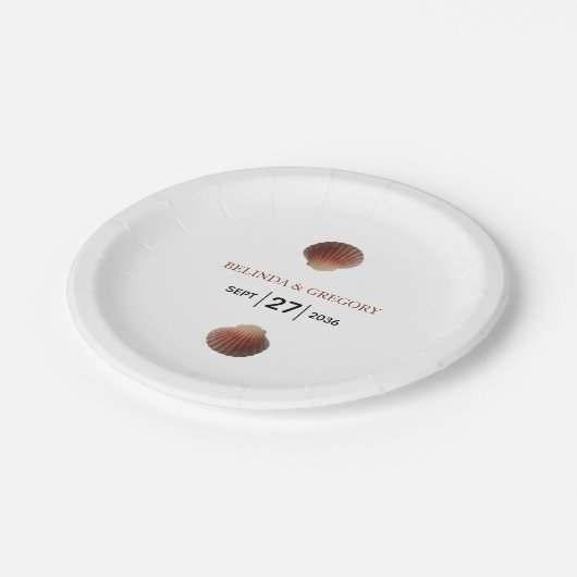 Assiettes En Carton Mariage Beach Seashell Clams (Angle)