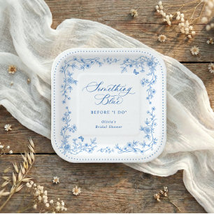 Assiettes En Carton Mariage Blanc et Bleu dans un style Toile de Jouy 