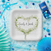 Assiettes En Carton Mariage blanc Lily Coeur sur le bois (Fête)