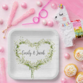 Assiettes En Carton Mariage blanc Lily Coeur sur le bois (Fête)