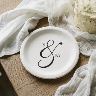 Assiettes En Carton Mariage Blanc Monogramme Ampersand Classique