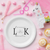 Assiettes En Carton Mariage blanc Monogramme simple Élégant minimalist (Fête)