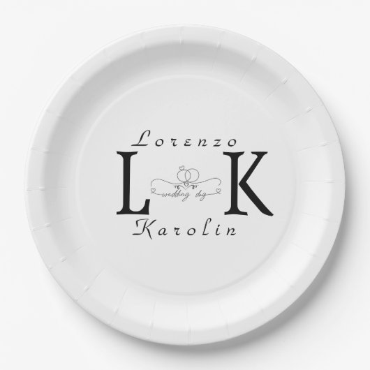 Assiettes En Carton Mariage blanc Monogramme simple Élégant minimalist (Devant)