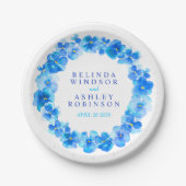 Assiettes En Carton Mariage bleu aquarelle couronne plaque papier pers (Devant)