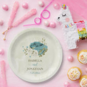 Assiettes En Carton mariage bleu blanc fleurs verdure (Fête)